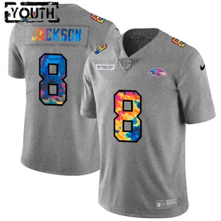 Maillot Enfant Baltimore Ravens Lamar Jackson 8 Nike 2020 Gris Multicolore